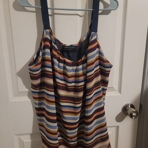 Lane Bryant Blue and Brown Striped Tank Top